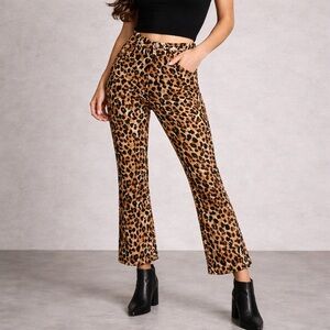 AG Jodi Crop High-Rise Slim Flare Leopard Jeans Tan Black Size 27 NWOT